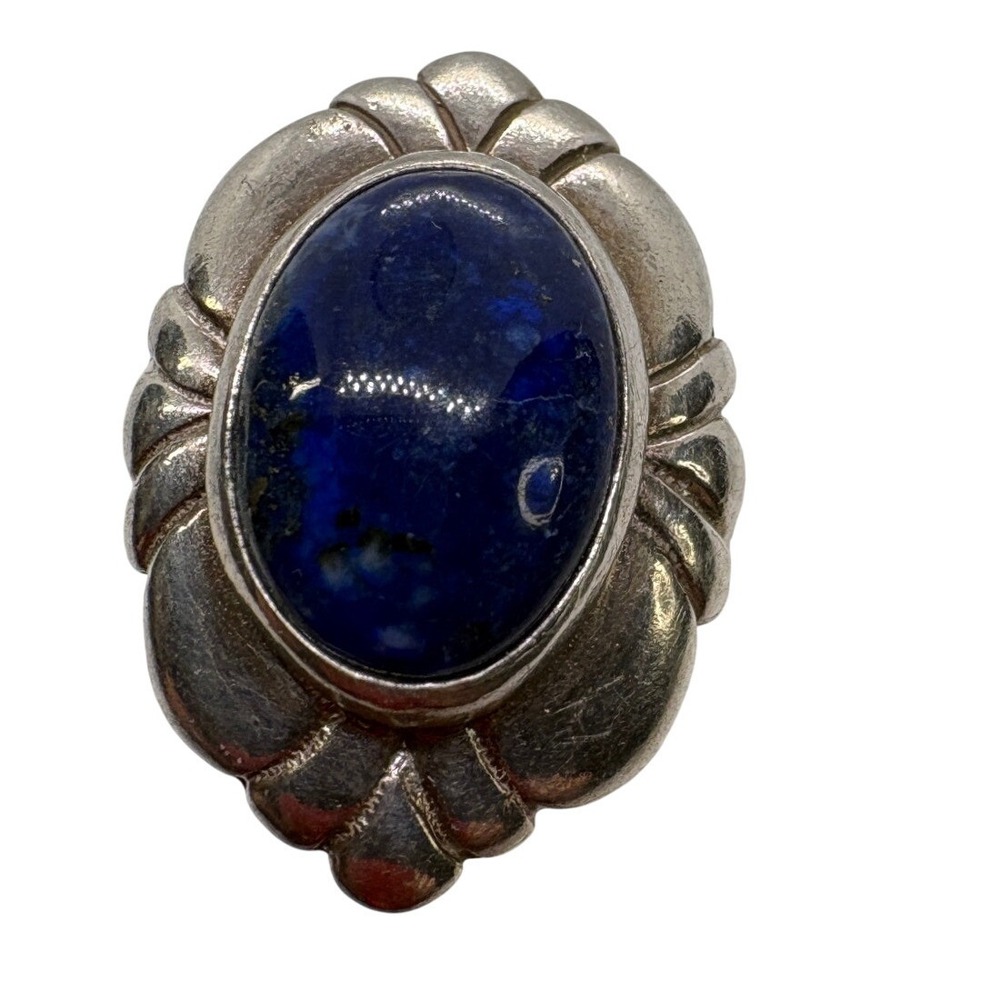 Vintage Shube Sterling Silver Lapis Lazuli Scalloped Statement Ring Size 7.75